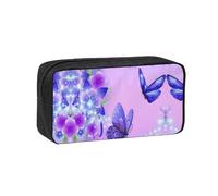 EZDLOWVBA Purple Butterfly Print Portable Student Kids Pencil Case Pen Bag Durable Stationery Pouch,Capacity Bag Pouch Holder