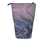 EZDLOWVBA Purple Lavender Field Print Stationery Bag for Boys & Girls, Stand Pencil Holder, Zip Pencil Case, Telescopic Case, Students & Office Middle School