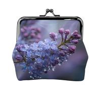EZDLOWVBA Purple Lilac Print Double Clasp Metal Frame Leather Kiss Lock Change Pouch Wallet for Women with Keys, Small Purses