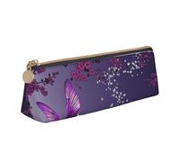 EZDLOWVBA Purple Plum Butterfly Print Cute Pencil Case for Girls Boys,Leather Stationery Organizer Box School Office Supplies Case