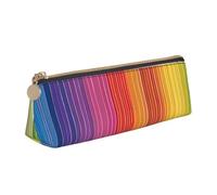 EZDLOWVBA Rainbow Color Stripe Print Cute Pencil Case for Girls Boys,Leather Stationery Organizer Box School Office Supplies Case