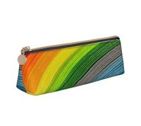 EZDLOWVBA Rainbow Color Stripe Print Cute Pencil Case for Girls Boys,Leather Stationery Organizer Box School Office Supplies Case
