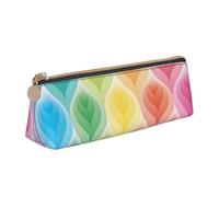 EZDLOWVBA Rainbow Colors Gradient Leaf Print Cute Pencil Case for Girls Boys,Leather Stationery Organizer Box School Office Supplies Case