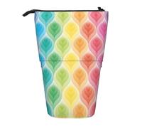 EZDLOWVBA Rainbow Colors Gradient Leaf Print Stationery Bag for Boys & Girls, Stand Pencil Holder, Zip Pencil Case, Telescopic Case, Students & Office Middle School
