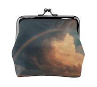 EZDLOWVBA Rainbow Print Double Clasp Metal Frame Leather Kiss Lock Change Pouch Wallet for Women with Keys, Small Purses