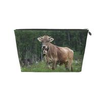 EZDLOWVBA Real Swiss Cow Brown Print Makeup Bag Cosmetic Bag for Purse Travel Make Up Organizer for Handbag,Waterproof Beauty Pouch for Women and Girls