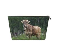 EZDLOWVBA Real Swiss Cow Brown Print Makeup Bag Cosmetic Bag for Purse Travel Make Up Organizer for Handbag,Waterproof Beauty Pouch for Women and Girls