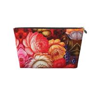 EZDLOWVBA Red Beautiful Flower Print Makeup Bag Cosmetic Bag for Purse Travel Make Up Organizer for Handbag,Waterproof Beauty Pouch for Women and Girls