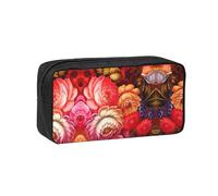EZDLOWVBA Red Beautiful Flower Print Portable Student Kids Pencil Case Pen Bag Durable Stationery Pouch,Capacity Bag Pouch Holder