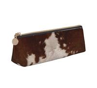 EZDLOWVBA Red Brown Cowhide Print Cute Pencil Case for Girls Boys,Leather Stationery Organizer Box School Office Supplies Case