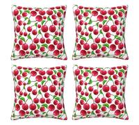 EZDLOWVBA Red Cherries Print 4-Pack Soft Cushion Pillow Cover Pillowcase Decorative Square Throw Pillow Covers Set For Couch Sofa Patio Chair Bedroom Home