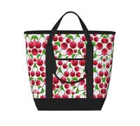 EZDLOWVBA Red Cherries Print Large Capacity Insulated Cooler Bag,Travel Reusable Grocery Bag