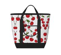 EZDLOWVBA Red Cherries Print Large Capacity Insulated Cooler Bag,Travel Reusable Grocery Bag