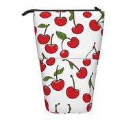EZDLOWVBA Red Cherries Print Stationery Bag for Boys & Girls, Stand Pencil Holder, Zip Pencil Case, Telescopic Case, Students & Office Middle School