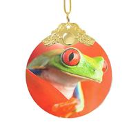 EZDLOWVBA Red Eyes Tree Frogs Print Glass Round Pendant Christmas Tree Decor With Metal Buckle Hanging Xmas Accessory