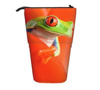EZDLOWVBA Red Eyes Tree Frogs Print Stationery Bag for Boys & Girls, Stand Pencil Holder, Zip Pencil Case, Telescopic Case, Students & Office Middle School