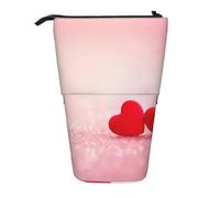 EZDLOWVBA Red Heart Pink Glitter Print Stationery Bag for Boys & Girls, Stand Pencil Holder, Zip Pencil Case, Telescopic Case, Students & Office Middle School
