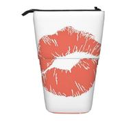 EZDLOWVBA Red Kiss Print Stationery Bag for Boys & Girls, Stand Pencil Holder, Zip Pencil Case, Telescopic Case, Students & Office Middle School