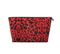 EZDLOWVBA Red Leopard Pattern Print Makeup Bag Cosmetic Bag for Purse Travel Make Up Organizer for Handbag,Waterproof Beauty Pouch for Women and Girls