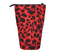 EZDLOWVBA Red Leopard Pattern Print Stationery Bag for Boys & Girls, Stand Pencil Holder, Zip Pencil Case, Telescopic Case, Students & Office Middle School