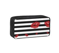 EZDLOWVBA Red Mouth Printed in Black and White Stripes Print Portable Student Kids Pencil Case Pen Bag Durable Stationery Pouch,Capacity Bag Pouch Holder