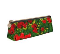 EZDLOWVBA Red Poppy Field Farm Meadow Landscape Print Cute Pencil Case for Girls Boys,Leather Stationery Organizer Box School Office Supplies Case