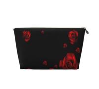 EZDLOWVBA Red Rose Black Background Print Makeup Bag Cosmetic Bag for Purse Travel Make Up Organizer for Handbag,Waterproof Beauty Pouch for Women and Girls