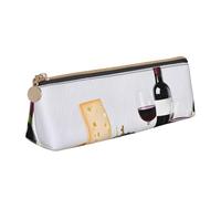 EZDLOWVBA Red Wine Galsses & Grapes with Wooden Print Cute Pencil Case for Girls Boys,Leather Stationery Organizer Box School Office Supplies Case