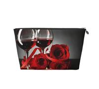 EZDLOWVBA Red Wine Rose and Candle Print Makeup Bag Cosmetic Bag for Purse Travel Make Up Organizer for Handbag,Waterproof Beauty Pouch for Women and Girls