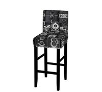 EZDLOWVBA Retro Cool Camera Collection Print Bar Stool Covers With Back, Stretch Stools Slipcovers Removable Low Back Swivel Chair Covers(1pcs)