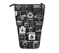 EZDLOWVBA Retro Cool Camera Collection Print Stationery Bag for Boys & Girls, Stand Pencil Holder, Zip Pencil Case, Telescopic Case, Students & Office Middle School
