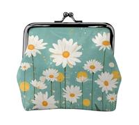 EZDLOWVBA Retro Daisy Print Double Clasp Metal Frame Leather Kiss Lock Change Pouch Wallet for Women with Keys, Small Purses