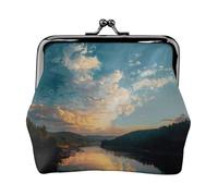 EZDLOWVBA River Print Double Clasp Metal Frame Leather Kiss Lock Change Pouch Wallet for Women with Keys, Small Purses