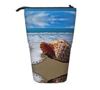 EZDLOWVBA Seaside Conch Print Stationery Bag for Boys & Girls, Stand Pencil Holder, Zip Pencil Case, Telescopic Case, Students & Office Middle School