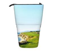 EZDLOWVBA Seaside Golf Course Print Stationery Bag for Boys & Girls, Stand Pencil Holder, Zip Pencil Case, Telescopic Case, Students & Office Middle School