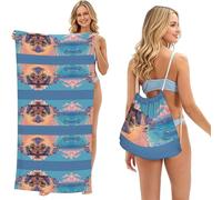 EZDLOWVBA Seaside Scenery Print Beach Towel Backpack 2 In 1 Summer Large Lightweight Beach Towel - Multifunctional Ship Pattern Towel Bag For Storage,Sport
