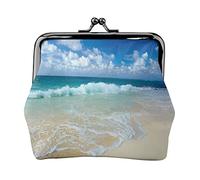 EZDLOWVBA Serene Coastal Print Double Clasp Metal Frame Leather Kiss Lock Change Pouch Wallet for Women with Keys, Small Purses