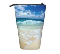 EZDLOWVBA Serene Coastal Print Stationery Bag for Boys & Girls, Stand Pencil Holder, Zip Pencil Case, Telescopic Case, Students & Office Middle School