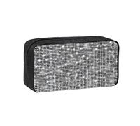 EZDLOWVBA Silver Sequin Sparkle Pattern Print Portable Student Kids Pencil Case Pen Bag Durable Stationery Pouch,Capacity Bag Pouch Holder