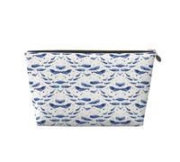 EZDLOWVBA Small Blue Whale Swimming Print Makeup Bag Cosmetic Bag for Purse Travel Make Up Organizer for Handbag,Waterproof Beauty Pouch for Women and Girls