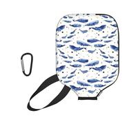 EZDLOWVBA Small Blue Whale Swimming Print Pickleball Paddle Cover, Neoprene Racket Sleeve with Zipper, 11.6'' * 8.7'' Soft & Durable Pickleball Paddle Protection Cover