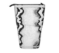 EZDLOWVBA Snake Skin Black and White Print Stationery Bag for Boys & Girls, Stand Pencil Holder, Zip Pencil Case, Telescopic Case, Students & Office Middle School