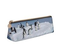 EZDLOWVBA Snow Mountain Penguin Print Cute Pencil Case for Girls Boys,Leather Stationery Organizer Box School Office Supplies Case