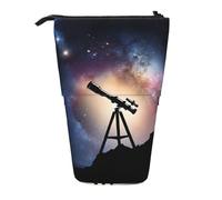 EZDLOWVBA Space Galaxy with Telescope Print Stationery Bag for Boys & Girls, Stand Pencil Holder, Zip Pencil Case, Telescopic Case, Students & Office Middle School