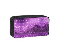 EZDLOWVBA Sparkling Purple Glitter Print Portable Student Kids Pencil Case Pen Bag Durable Stationery Pouch,Capacity Bag Pouch Holder