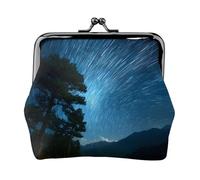 EZDLOWVBA Star Trail Print Double Clasp Metal Frame Leather Kiss Lock Change Pouch Wallet for Women with Keys, Small Purses