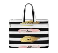 EZDLOWVBA Stripe Don'T Kill My Vibe Print Canvas Tote File Bag Suitable For Studying, Traveling, Traveling, Commuting, Etc.