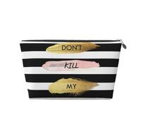 EZDLOWVBA Stripe Don't Kill My Vibe Print Makeup Bag Cosmetic Bag for Purse Travel Make Up Organizer for Handbag,Waterproof Beauty Pouch for Women and Girls