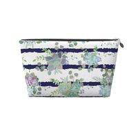 EZDLOWVBA Striped Succulents Print Makeup Bag Cosmetic Bag for Purse Travel Make Up Organizer for Handbag,Waterproof Beauty Pouch for Women and Girls