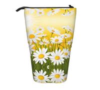 EZDLOWVBA Summer Floral Daisies Flower Print Stationery Bag for Boys & Girls, Stand Pencil Holder, Zip Pencil Case, Telescopic Case, Students & Office Middle School